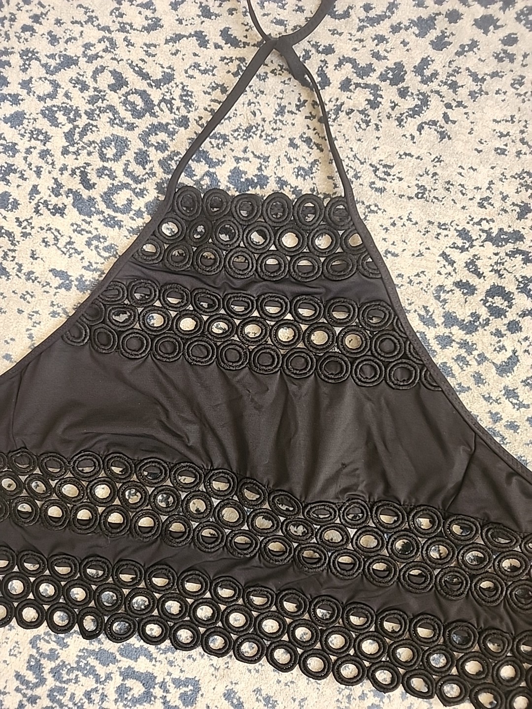 Becca By Rebecca Virtue Siren Shimmer Black High Neck Halter Bikini Top SZ M