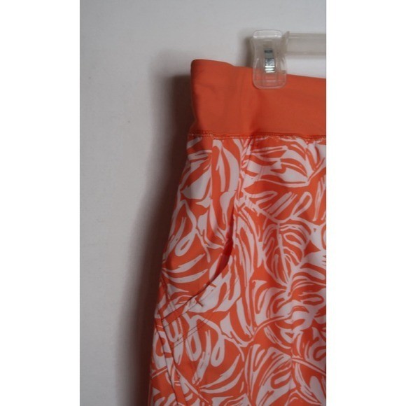 Lands’ End Sun Shade UPF 50 Orange Mini Tropic Leaves Swim Board Shorts 18W