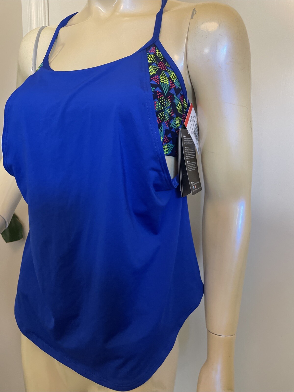 TYR Women’s Edessa Shea 2 in 1 Swim Tank – Sz.4/5 Sm. Blue Tank /multi Color Bra