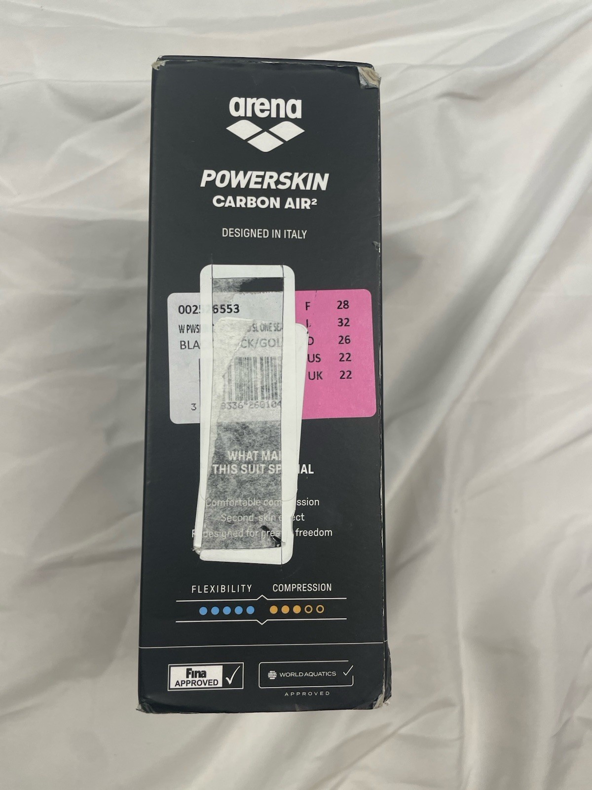 Arena Powerskin Carbon Air2 Open Back Black/Gold, Size 28