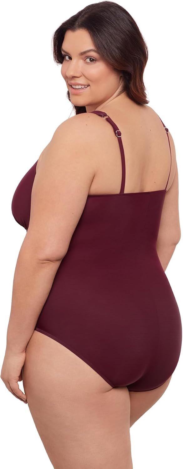 Aqua Green Women’s Full Coverage V-Neck Surplice Trim Overlay One Piece Swimsuit