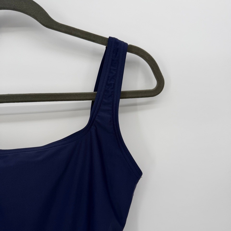 Speedo One Piece Sporty Swimsuit Navy Blue Scoop Neck Athletic Training 12