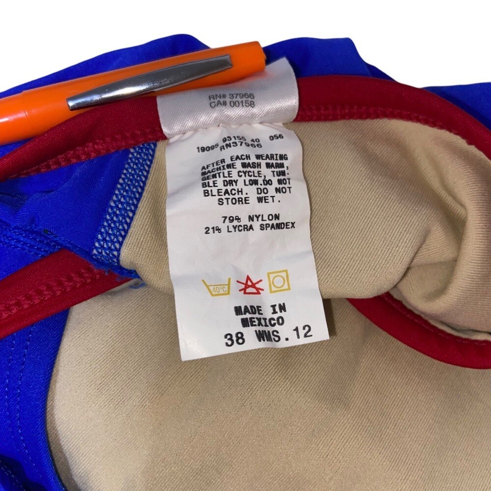 Nike Swimsuit One Piece Criss Cross Back Athletic Training Blue Red Size 12