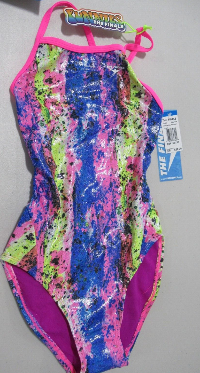TYR The Finals Blue Speckled Foil Wingback One Piece Swimsuit Size 30/XXS
