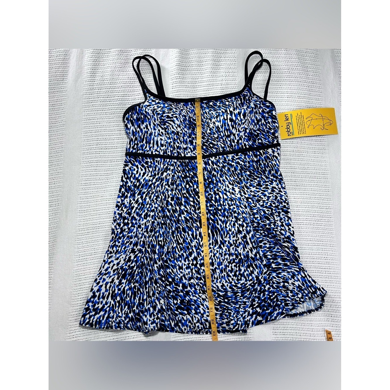 New Longitude Robby Len Long Torso Blue Black Swim Dress Women’s 14