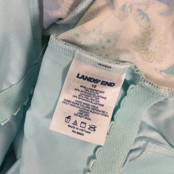 Land’s End Tugless Sporty UPF 50 Floral Gingham Long Sleeve Swimsuit Size 12