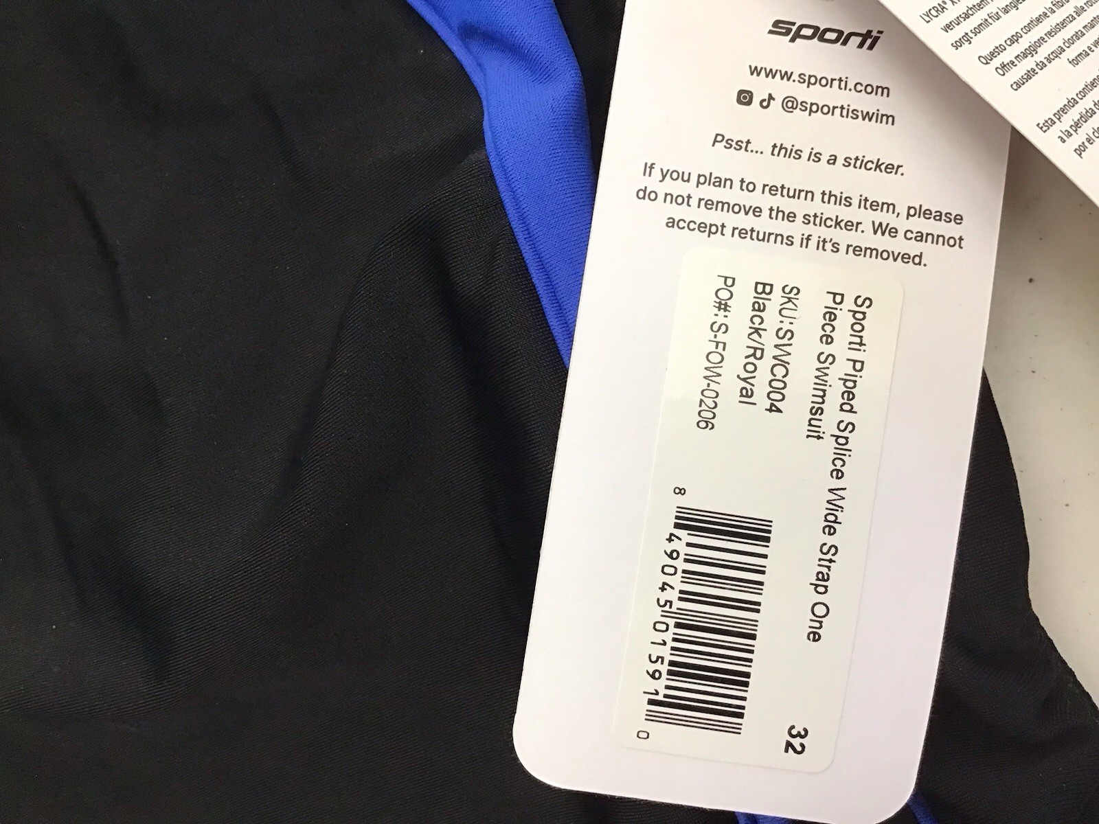 Sporti Solid Piped Wide Strap 1 Pc Swimsuit Black Lycra Xtra Life Sz 32 (C20-23)