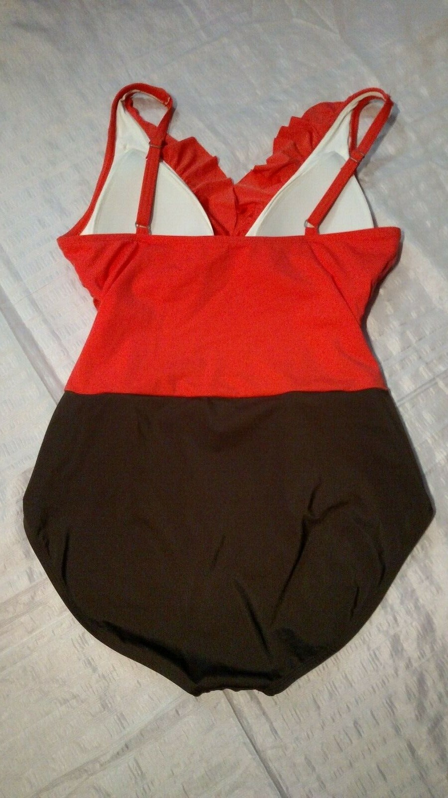 CURVALLURE Sz XL coral/brown breast padding ruffle one piece swimsuits