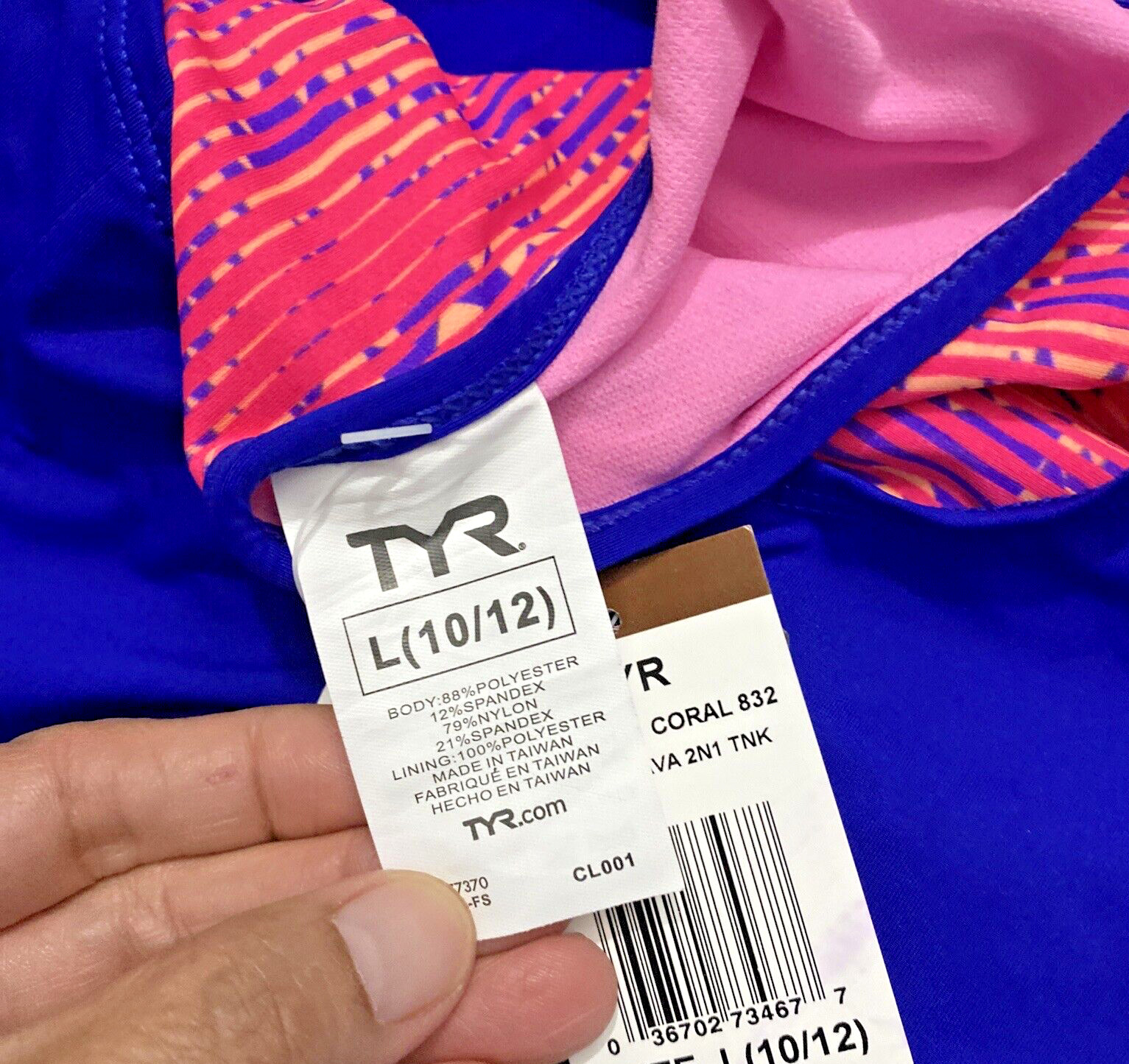 TYR Conquest Avalon Women’s Sz Large(10/12) Swimsuit 2 in 1 Tank Coral Blue