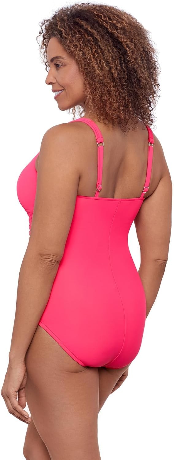 Aqua Green Women’s Full Coverage V-Neck Surplice Trim Overlay One Piece Swimsuit