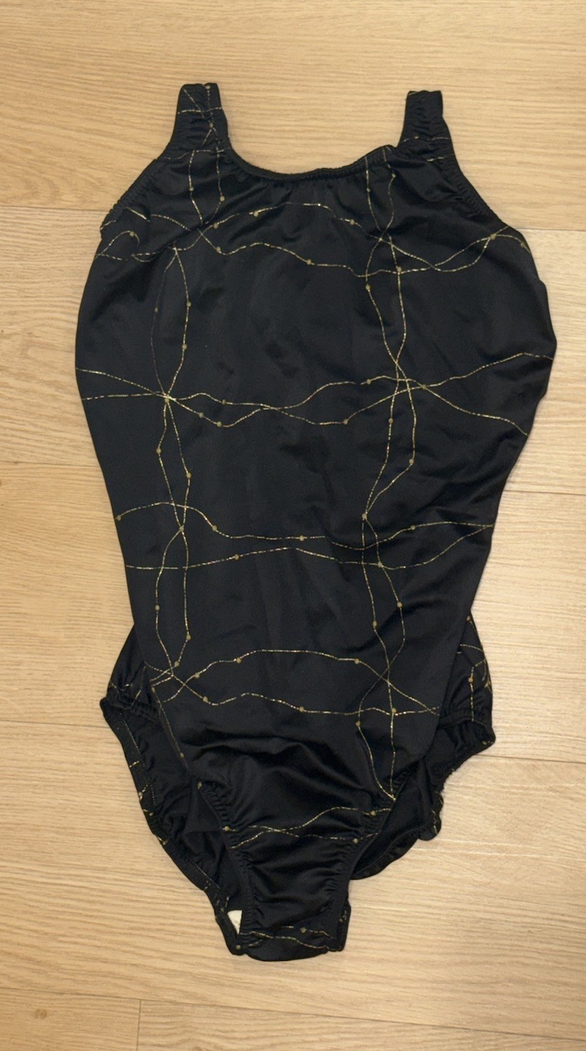 Vintage 1990’s Women’s One Piece Competitive Swimwear Black With Gold Size 10