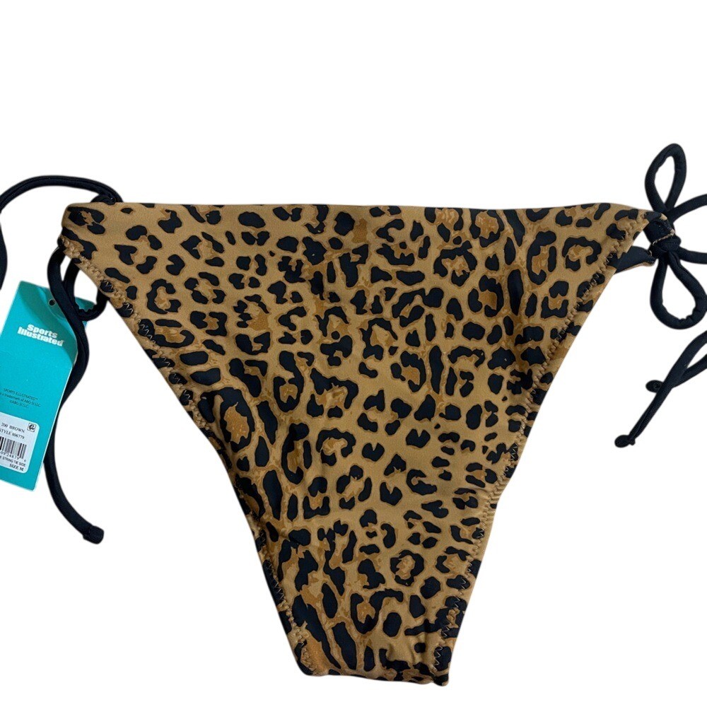 Sports Illustrated Leopard Print String Bikini Bottom Womens Medium Brown NWT