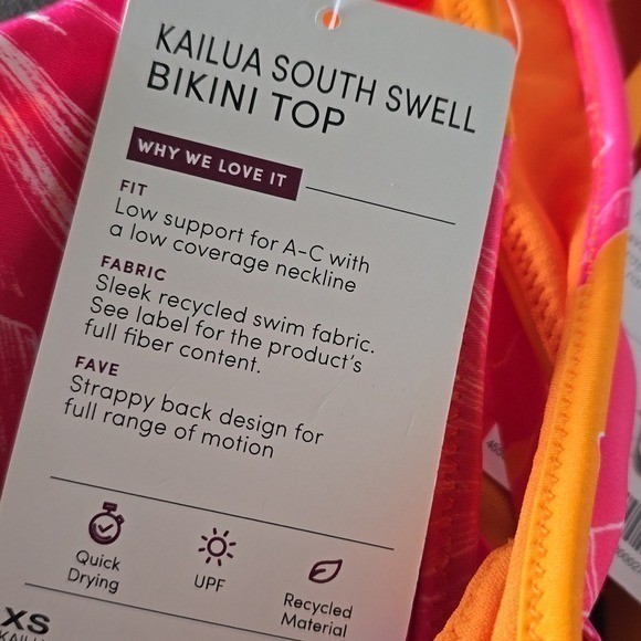 Athleta Kailua Orange Pink Mid Rise Lycra Xtra Life South Swell Bikini Top NWT