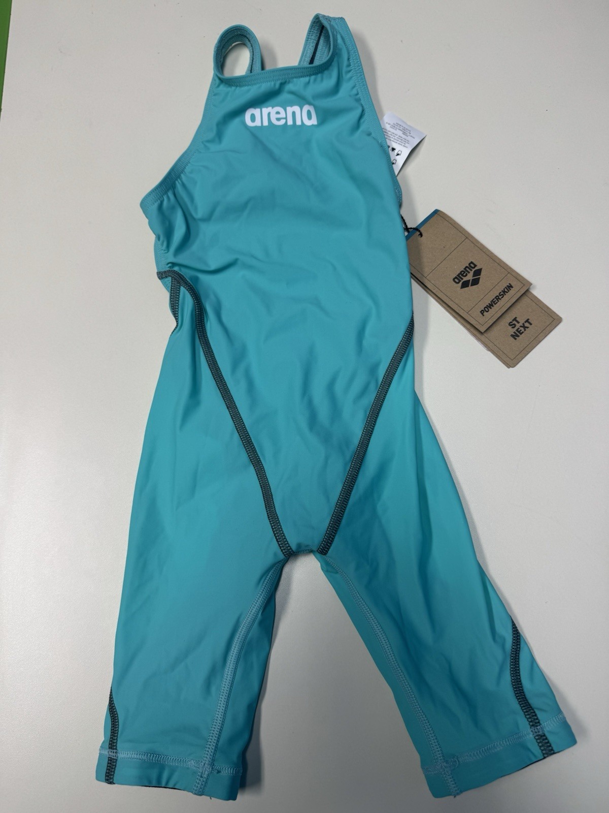 NWTArena Girls Junior Racing Suit Powerskin St Next Open Back Swim Aquamarine 22
