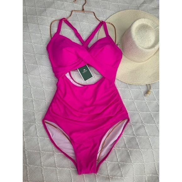 Eomenie Women’s One Piece Swimsuits Tummy Control Cutout High Waisted Pink M