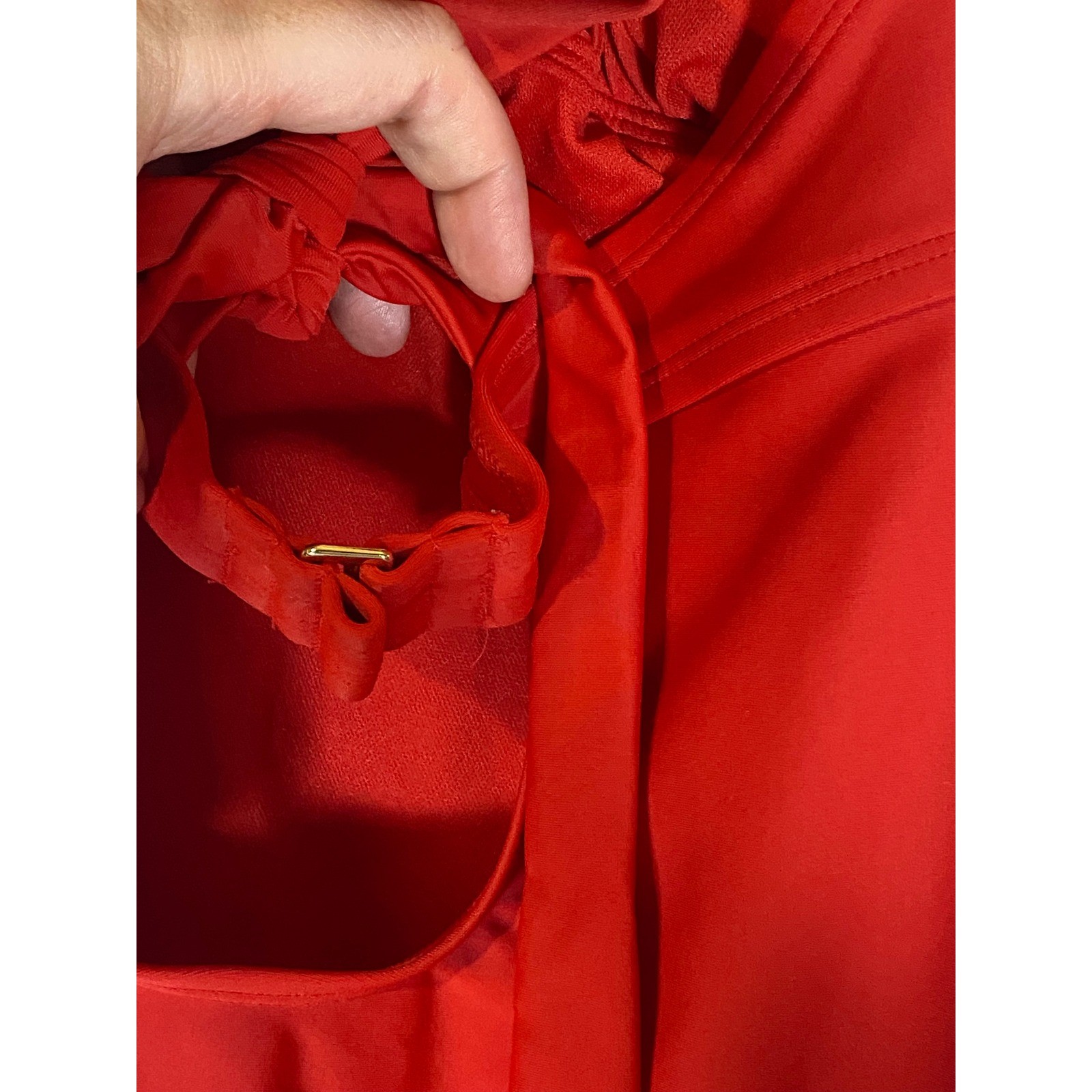 Red Halter One Piece Swimsuit Open Back Tie Neck Tie Back Padded M