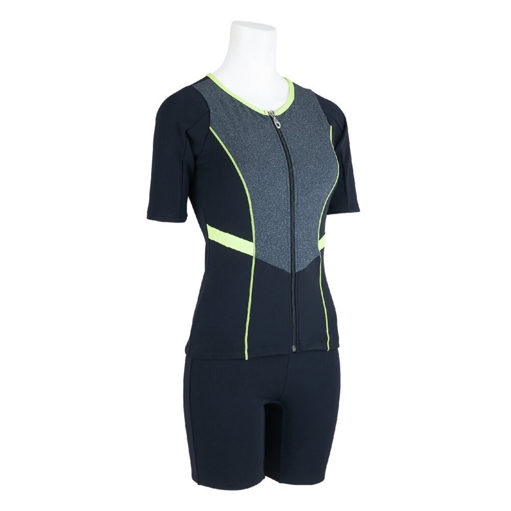 Mizuno Women’s Aqua Fitness Two-Piece Swimsuit Front Zip Black/Lime 2025SS