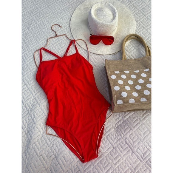 TEMPT ME Padded Bra Support V-Back One Piece Swimsuits For Women Red size M