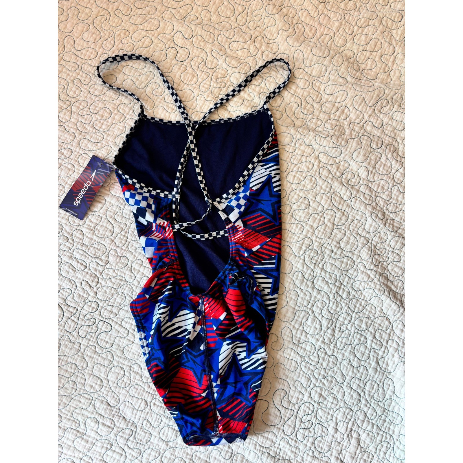 Speedo Overdrive One Piece Swimsuit True Cobalt Stars Stripes Red White Blue 34