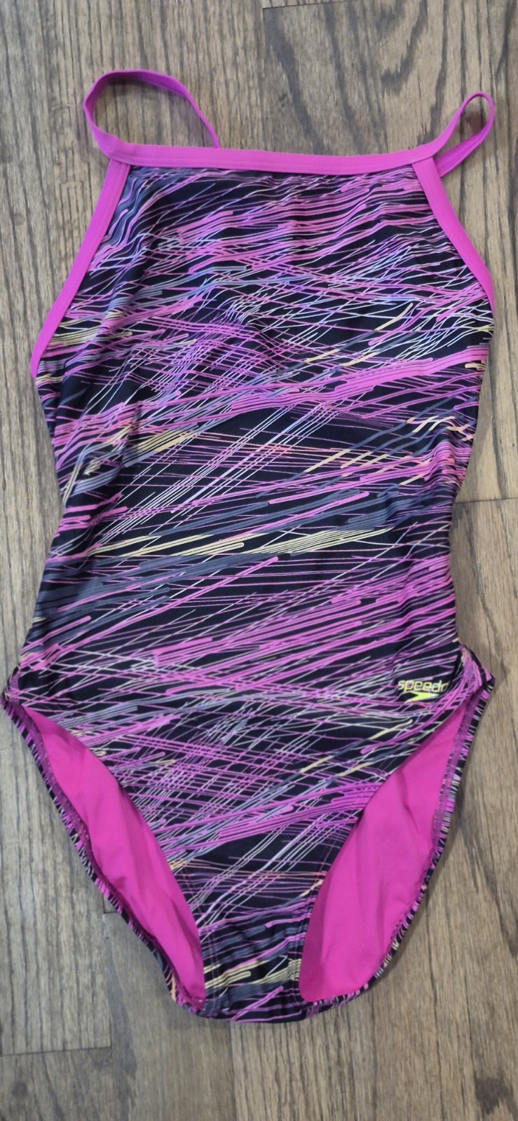 Speedo One Piece Swimsuit Women’s 10/36 Pink & Black Abstract Athletic Swimwear