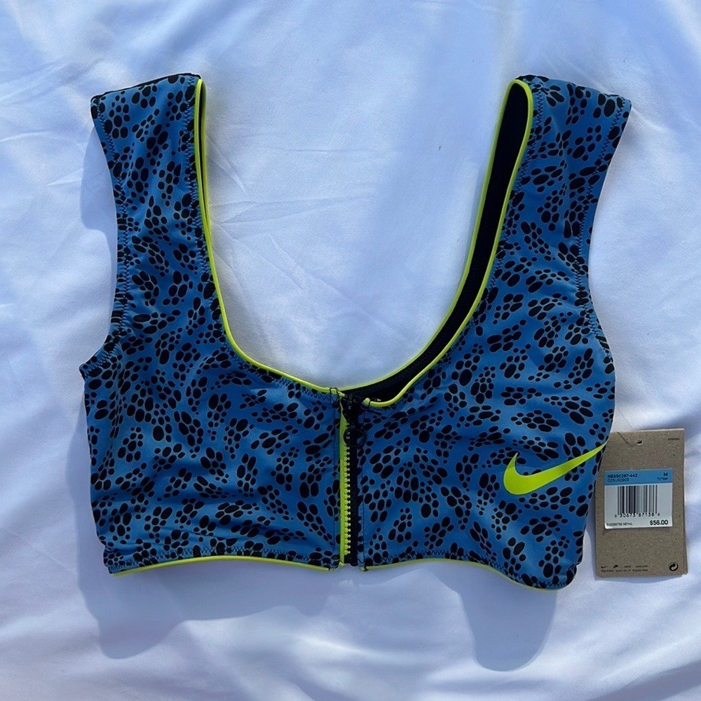NWT Nike Women’s Swim Active Zip Top Blue Black Neon Green Medium Sporty