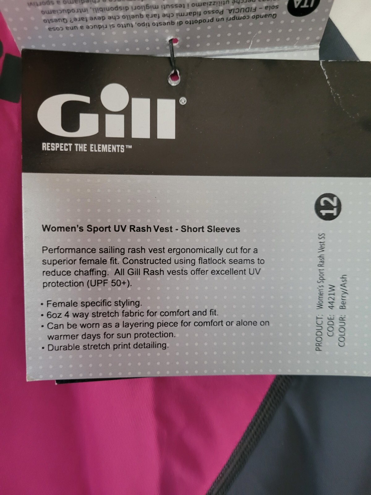 Gill Women’s Short Sleeve UV Rash Guard Vest Swimwear Berry Ash 12 SS