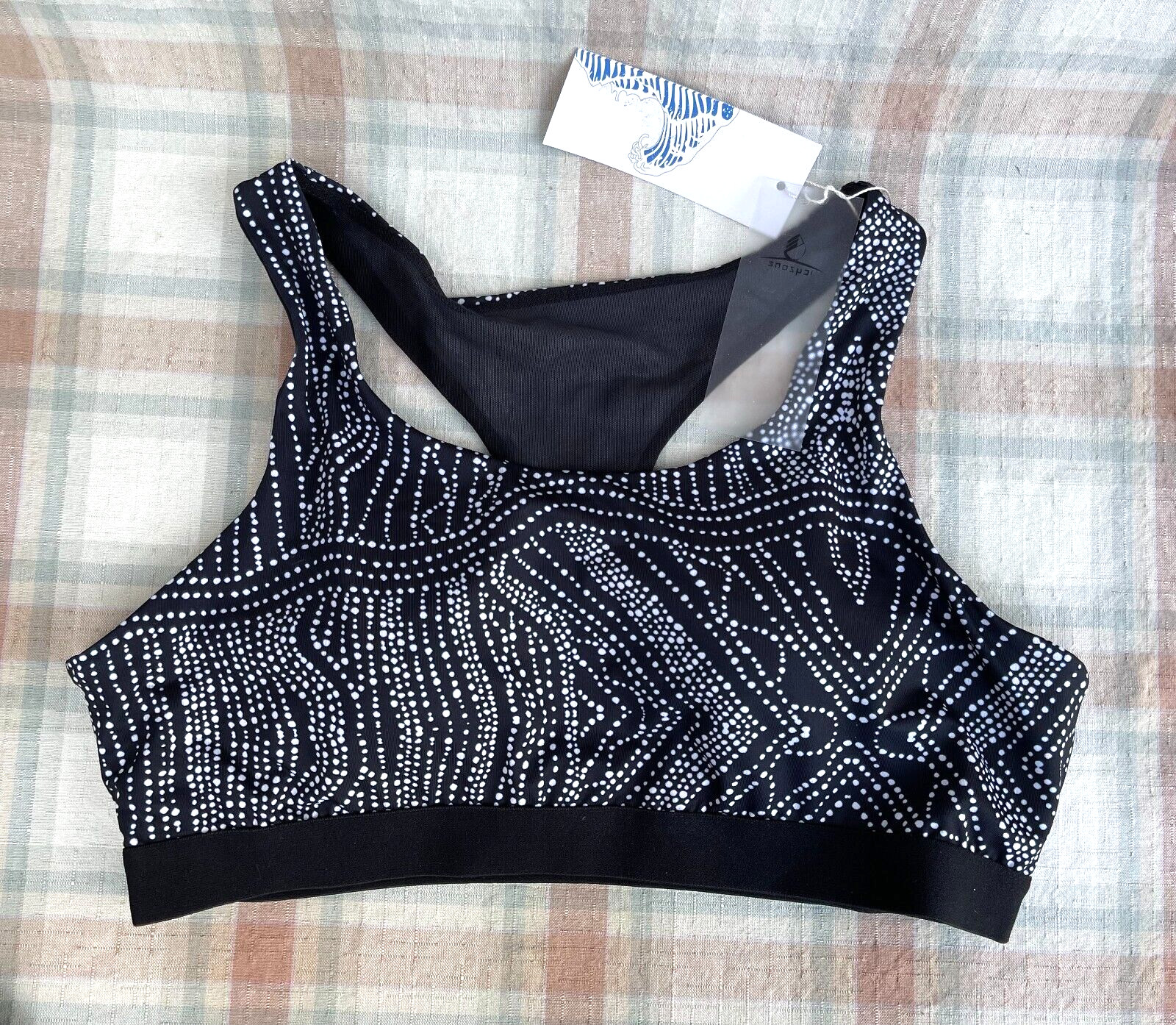 Icyzone Size XL Women’s Black White Print Pullover Racerback Workout Sports Bra