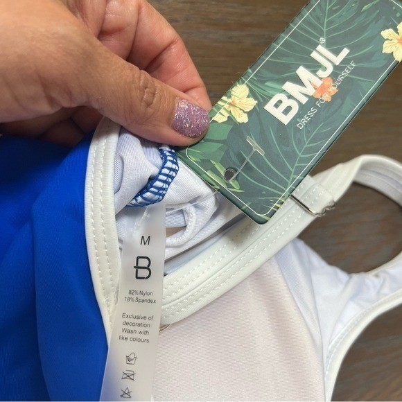 BMJL Womens Royal Blue White Trim High Waist Bikini Set Size M