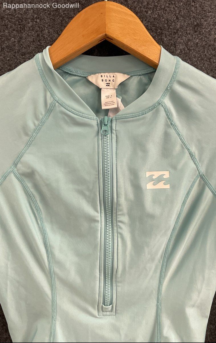 Billabong Women’s Light Blue Zip Front Long Sleeve One Piece Swimsuit Surf Sz S