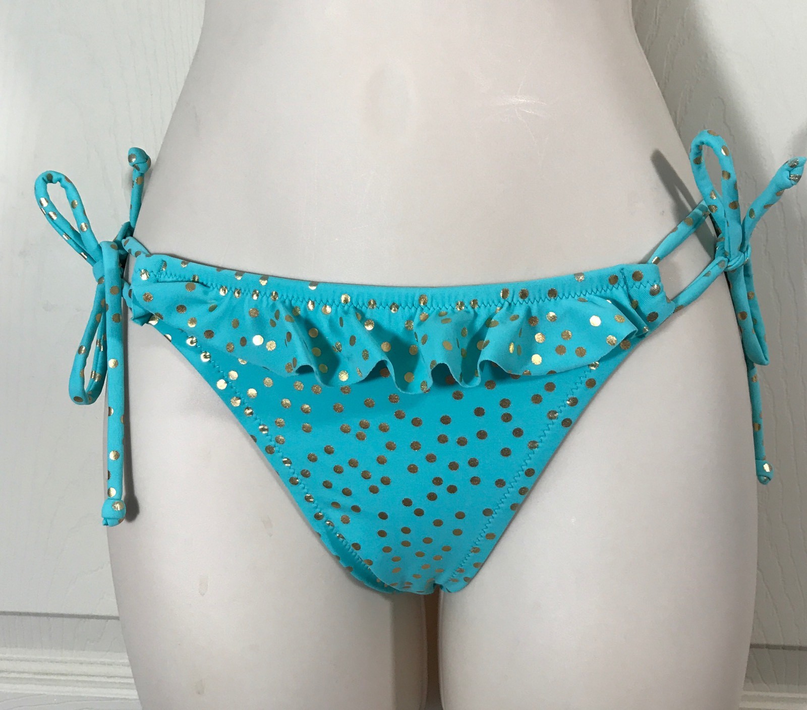 EUC Gold Polka Dot On Blue Victorias Secret Size XS Bikini Bottoms