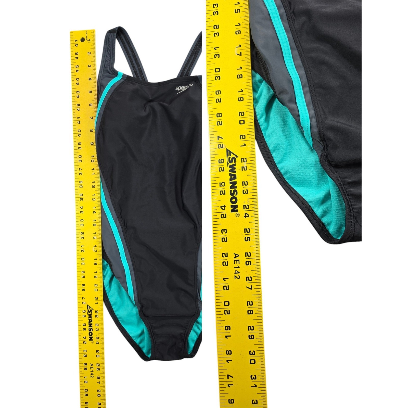 Speedo Athletic One Piece Swimsuit Womens Size 10 PowerFLEX Eco Turquoise Black