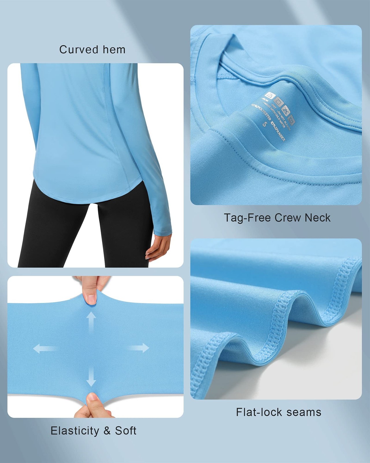 Roadbox Women’s Long Sleeve UV Sun Shirts UPF 50+ Workout Swim Rash Guard Tops