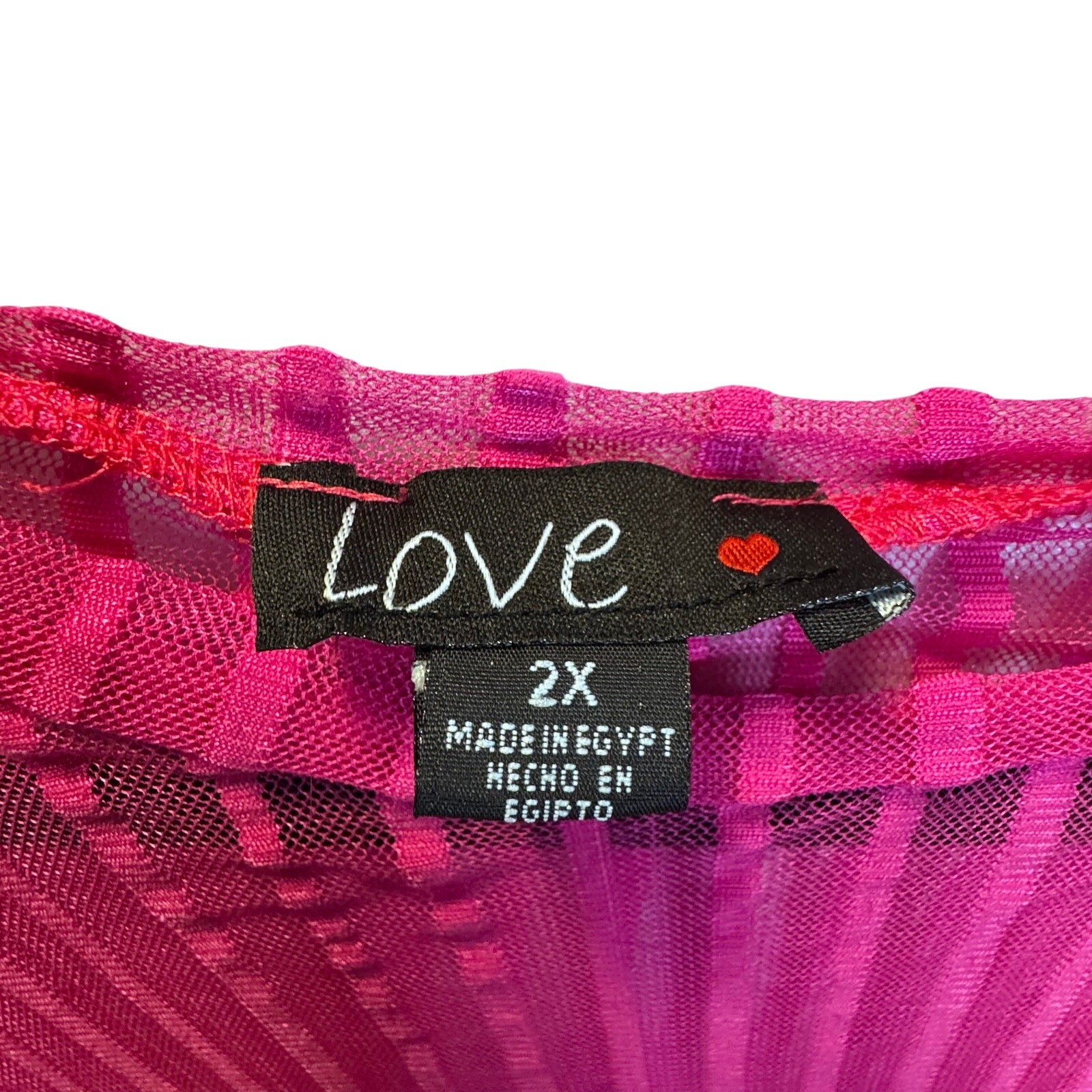 Love Hot Pink Mesh Sheer Shirt Swim Coverup Top Plus 2X