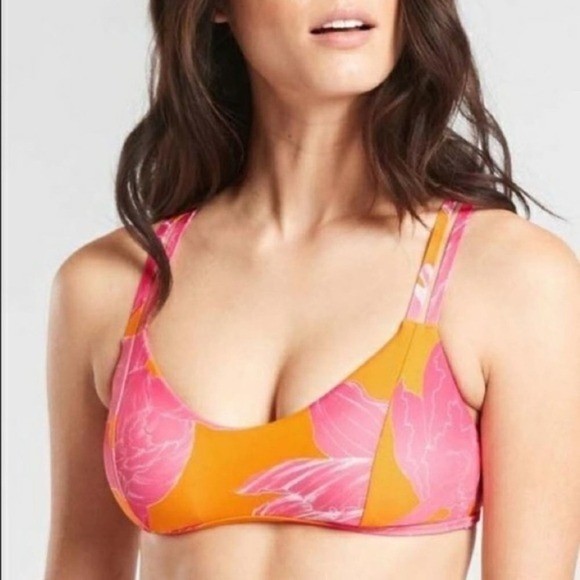 Athleta Kailua Orange Pink Mid Rise Lycra Xtra Life South Swell Bikini Top NWT