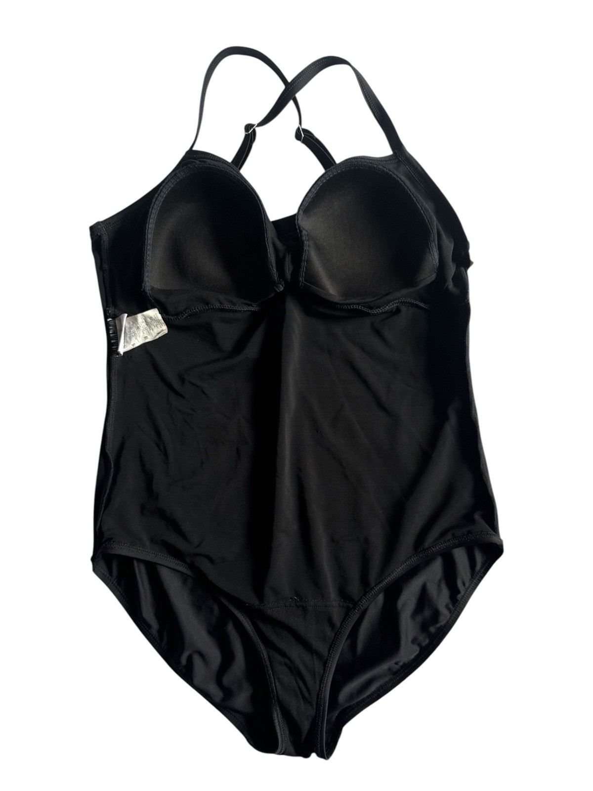 Speedo Swimsuit One Piece Black Ruched Twist Front Convertible Straps Size 16