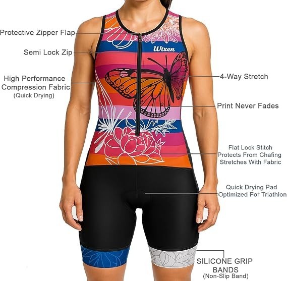Women’s Triathlon Suit Sleeveless Tri Suit Padded Cycle Race Swim Bike Run Trisu