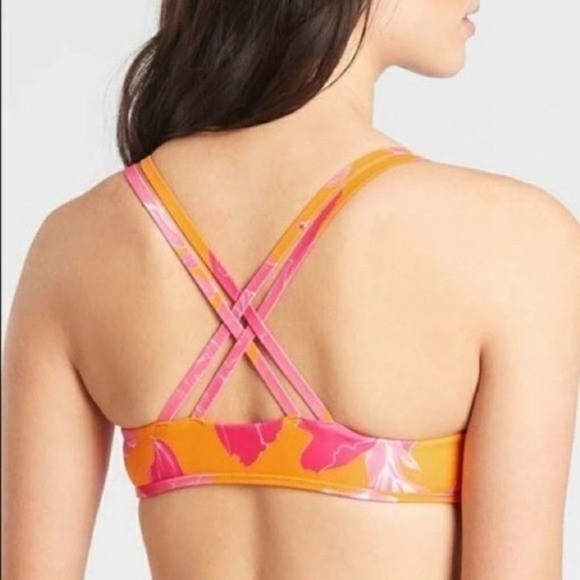 Athleta Kailua Orange Pink Mid Rise Lycra Xtra Life South Swell Bikini Top NWT