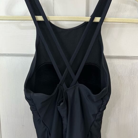 Time and True Womens Solid Black One Piece Swimsuit Large Pool Workout Beach