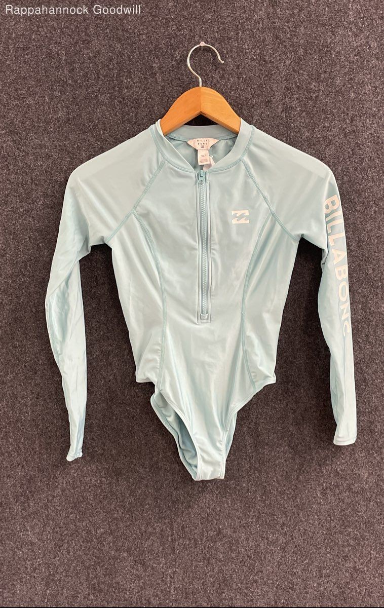 Billabong Women’s Light Blue Zip Front Long Sleeve One Piece Swimsuit Surf Sz S