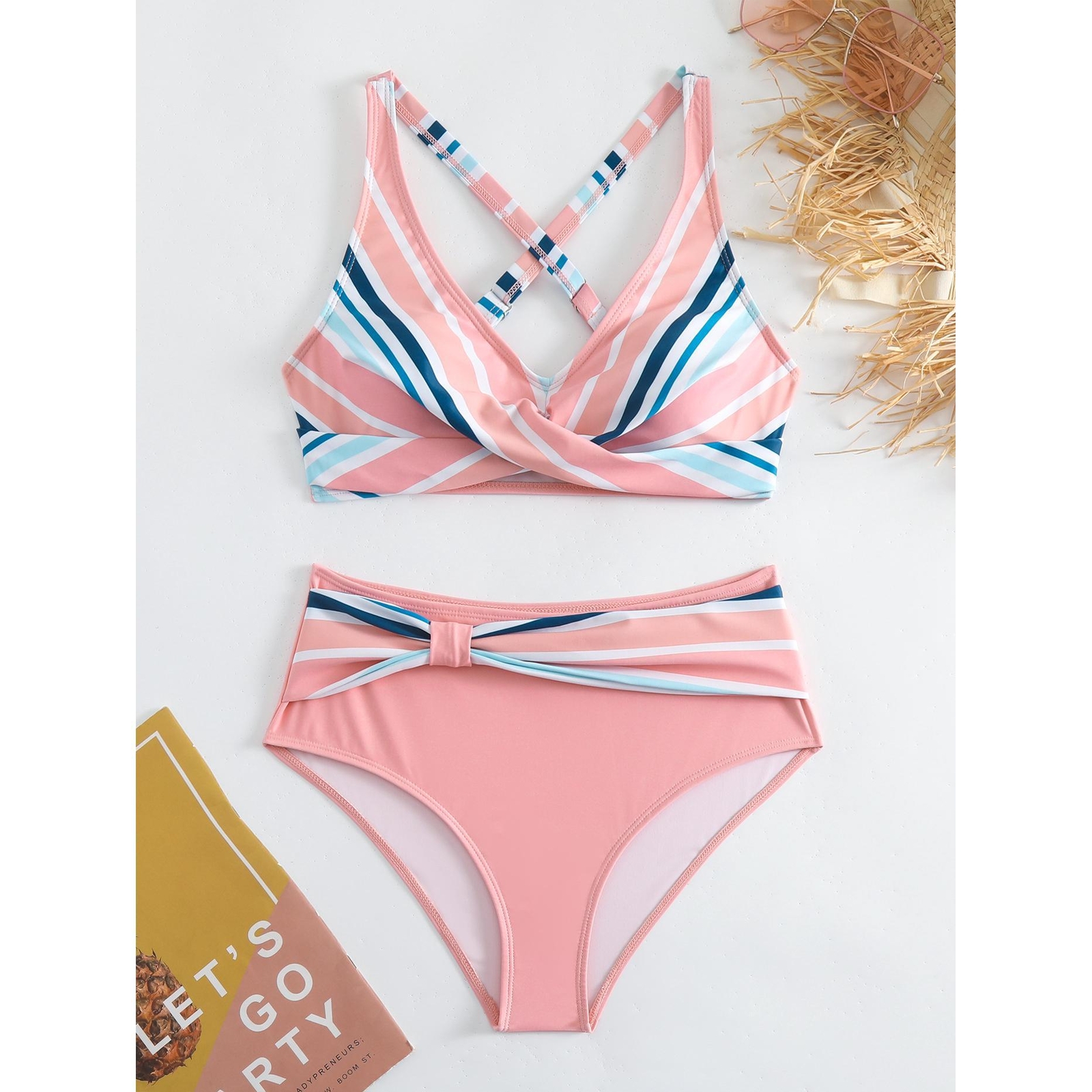 Women’s Striped Swim Top Adjustable Bikini Swimwear