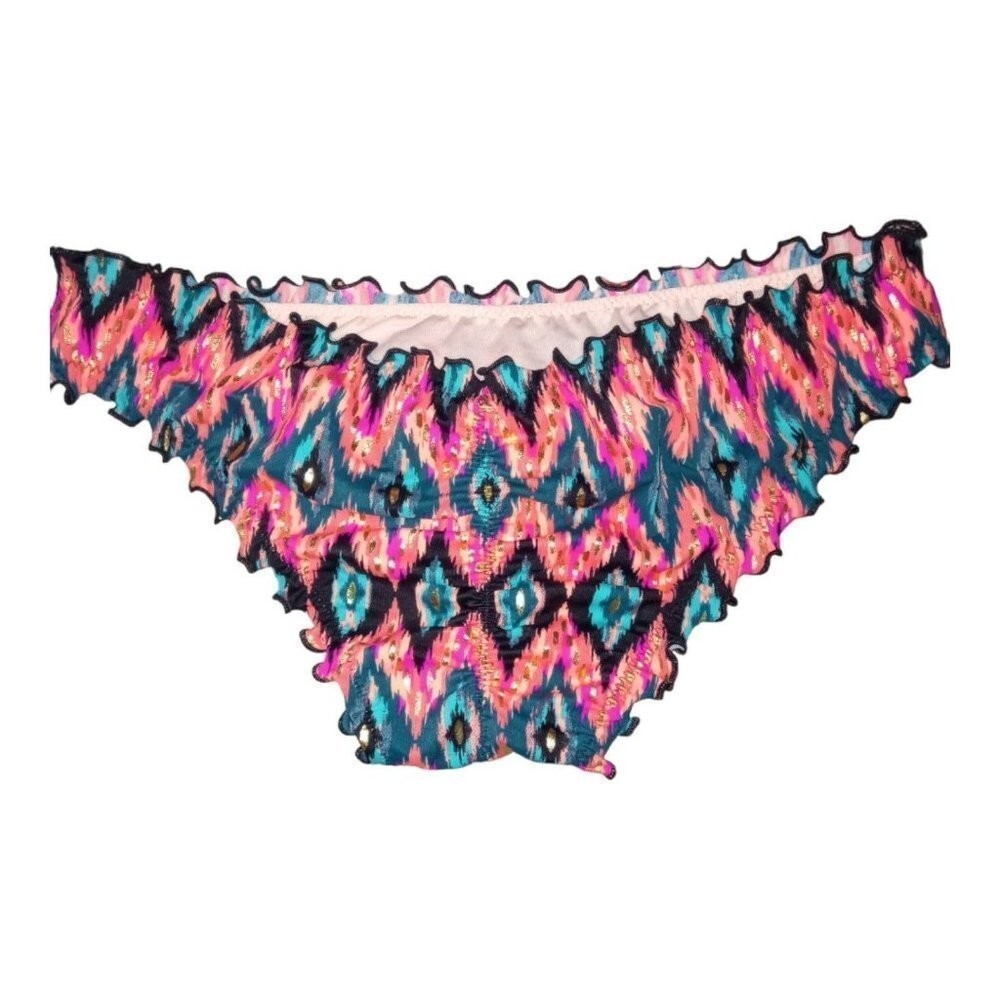Shade & Shore Women’s Wave Ruffle Cheeky Bikini Bottom,– Ikat, Pink