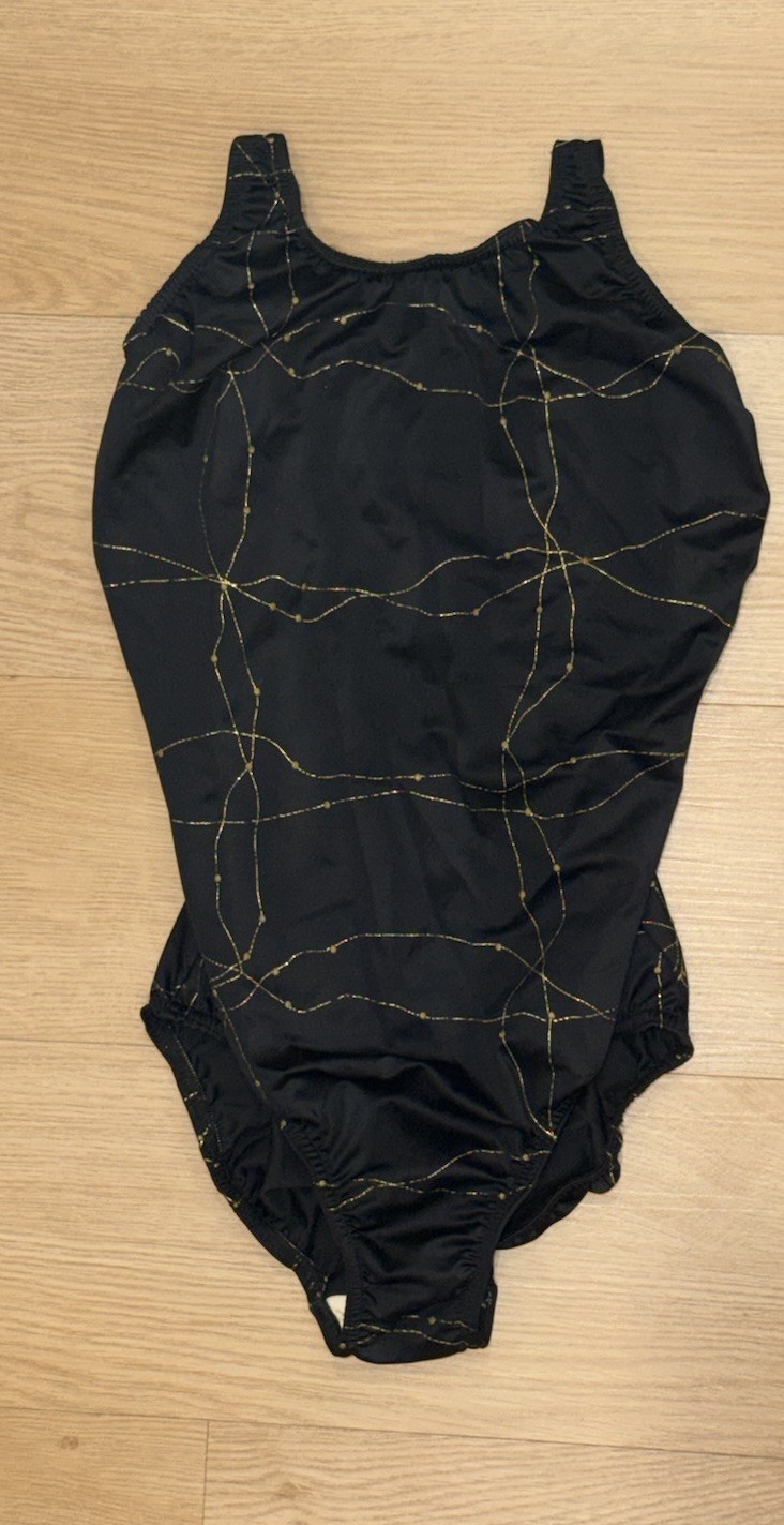 Vintage 1990’s Women’s One Piece Competitive Swimwear Black With Gold Size 10