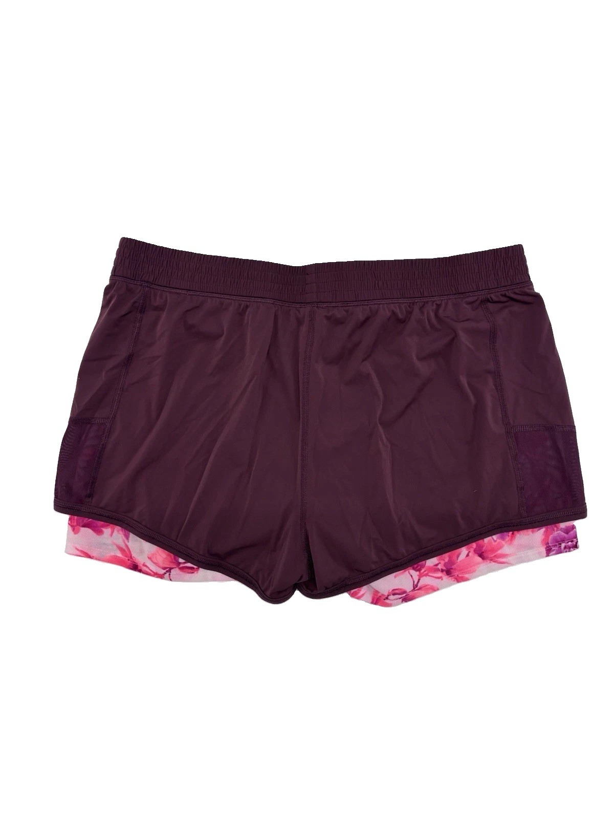 Women’s 2-in-1 Running Shorts Floral Liner Plum Burgundy Size Large Activewear