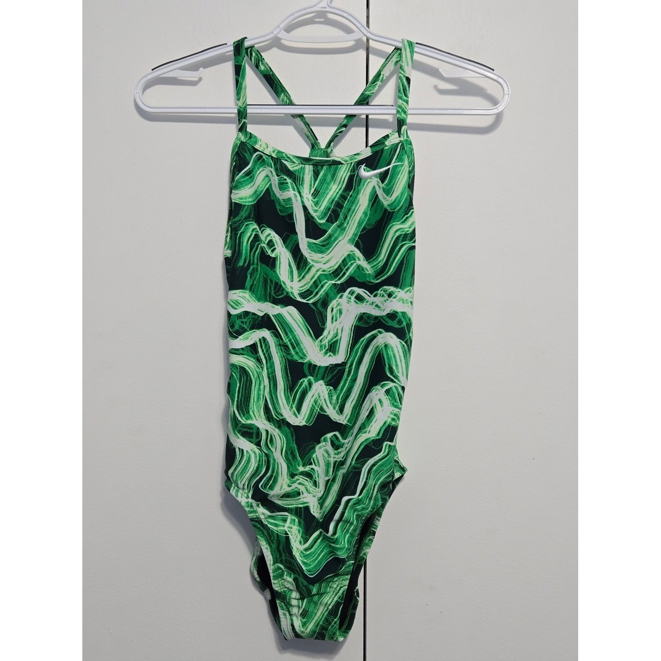 Nike One Piece Swimsuit Womens Size 6 Green Abstract Print Racerback