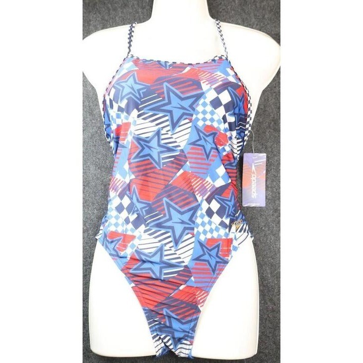 Speedo Womens Medium One Piece Swimsuit Womens Red White Blue Open Back NWT
