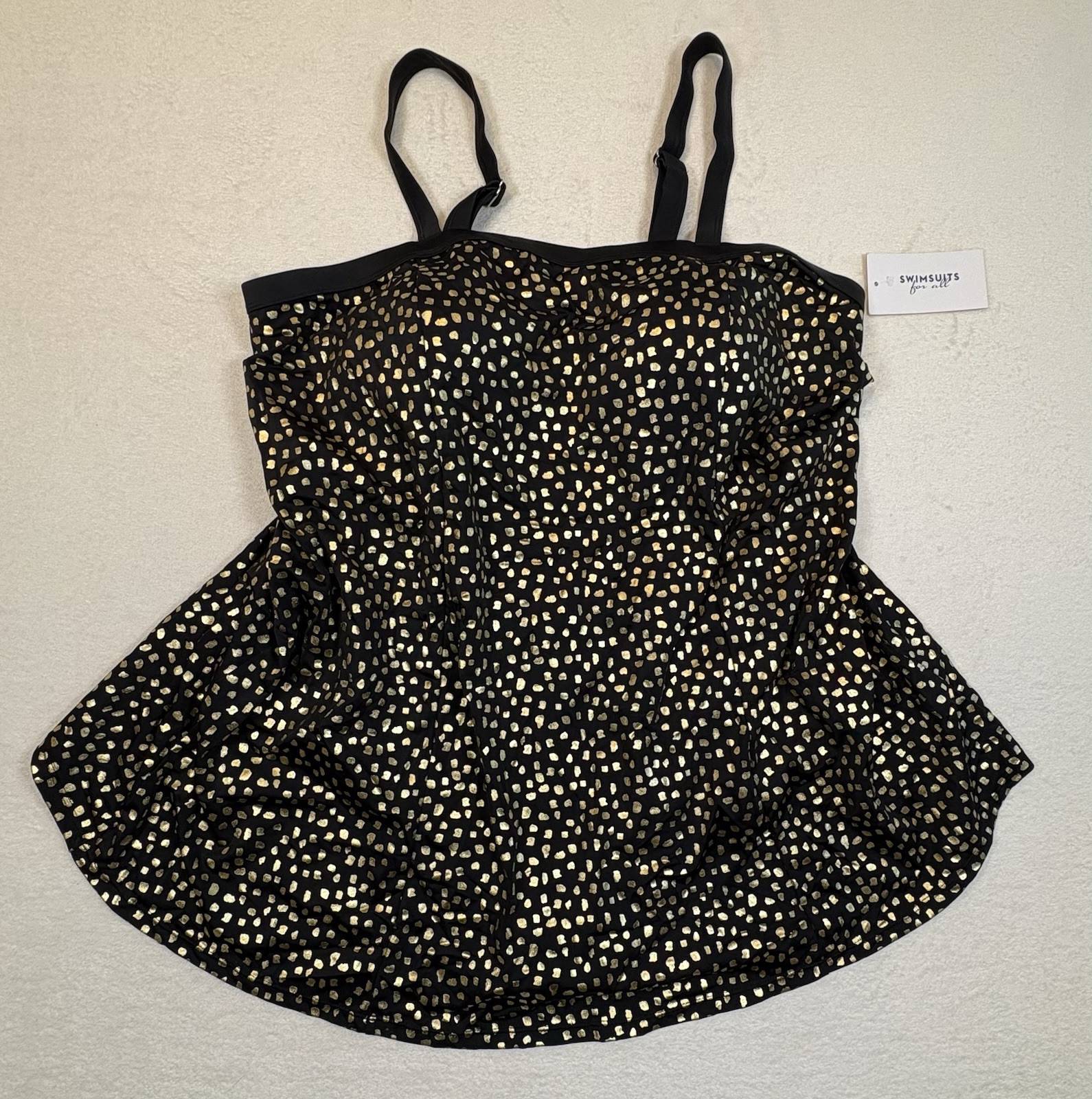 NWT Swimsuits For All Size 24 Swim Dress Black Gold Foil Tummy Control Plus