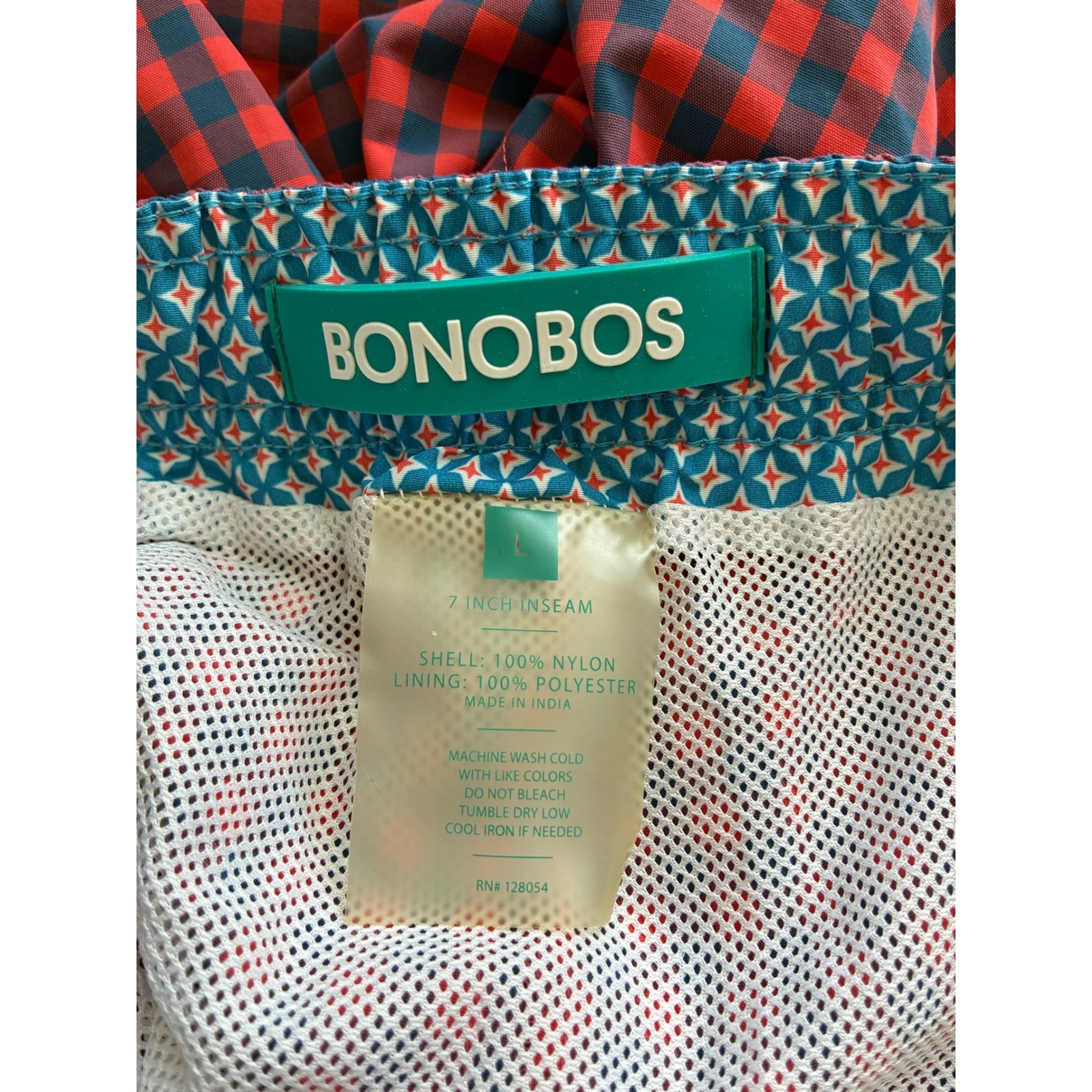 Bonobos Gingham Swim Trunks Shorts Red Navy Blue Men’s Size L 7 Inch Inseam