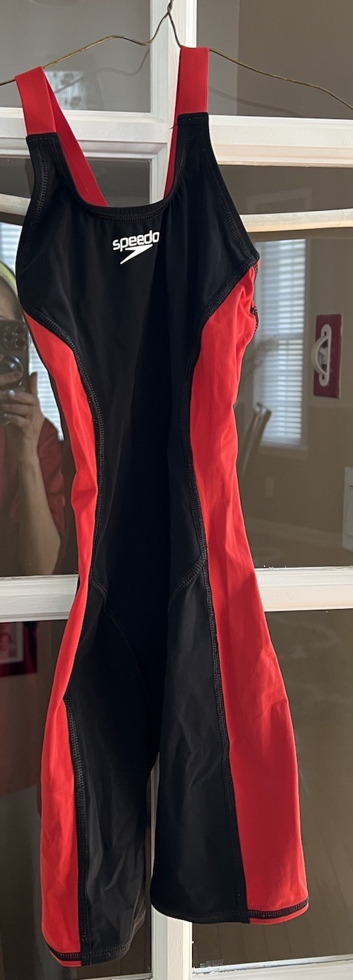 Speedo Powerplus Womens Kneeskin Racing Swimsuit Black Red Size 20