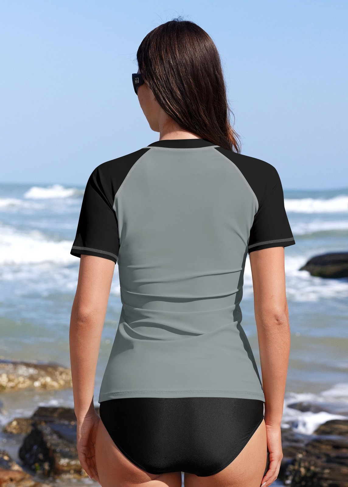 BesserBay Women’s Rash Guard UPF 50+ Zip Short Sleeve Quick Dry Swim Shirt