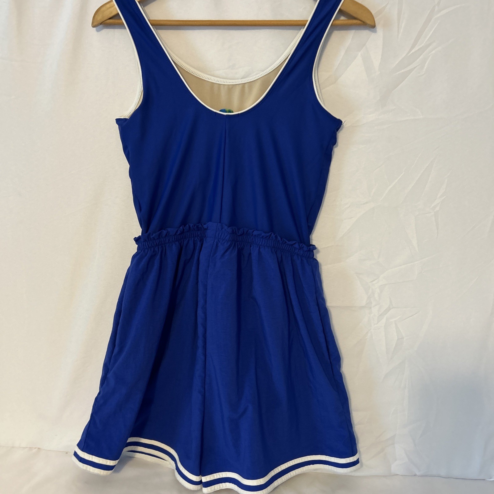 VTG Swim 365 Blue/ White Stripped Hem Spandex One Piece Swim Romper/ Size-14W